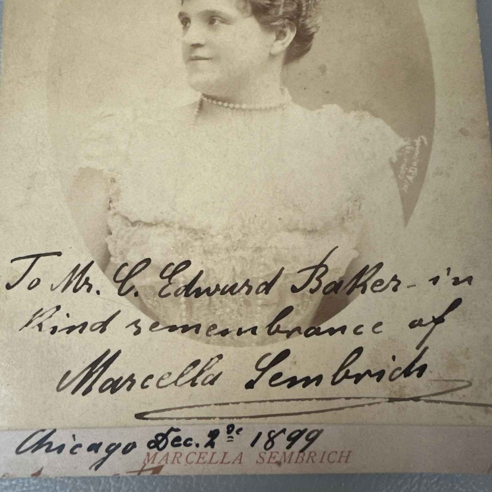 MARCELLA SEMBRICH Autograph Signed Cabinet Card Polish Opera Star 1899 - RARE!, изображение 3