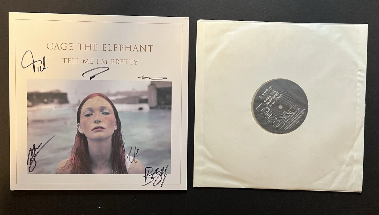 Authentic Autographed Cage the Elephant Tell Me I'm Pretty LP record signed, image 2