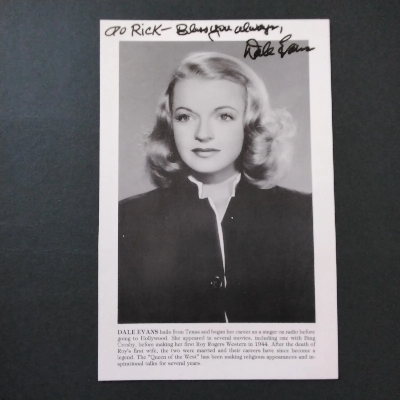 Dale Evans SIGNED Book Photo Movie TV Actress Roy Rogers Happy Trails Westerns, изображение 2