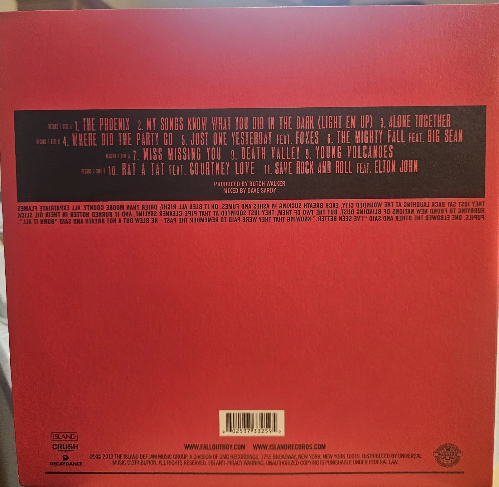 Fall Out Boy save rock and roll signed vinyl album. SIgned by pete Wentz., изображение 2