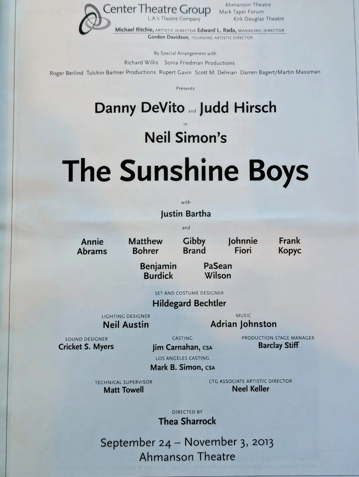 Danny Devito, Judd Hirsch, Justin Bartha — Signed Sunshine Boys Program 2013 DeVito Hirsch Bartha + Cast Ahmanson, image 5