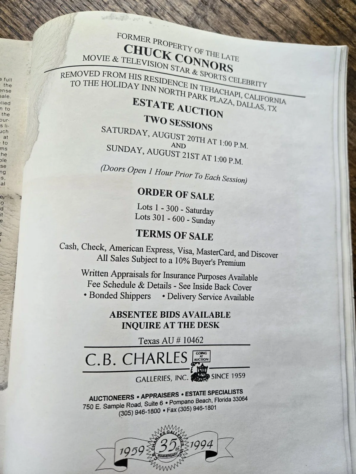 Chuck Connors Estate Sale Inventory Booklet. VERY RARE!!, image 3