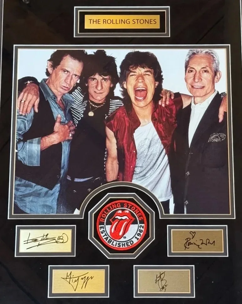 The Rolling Stones Tribute, 22"x26" Glass. Photo, patch and engraved signatures, изображение 5