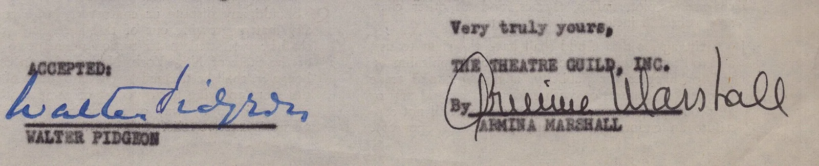 Walter Pidgeon, Armina Marshall — WALTER PIDGEON - DOCUMENT SIGNED 11/11/1948 CO-SIGNED BY: ARMINA MARSHALL, image 2