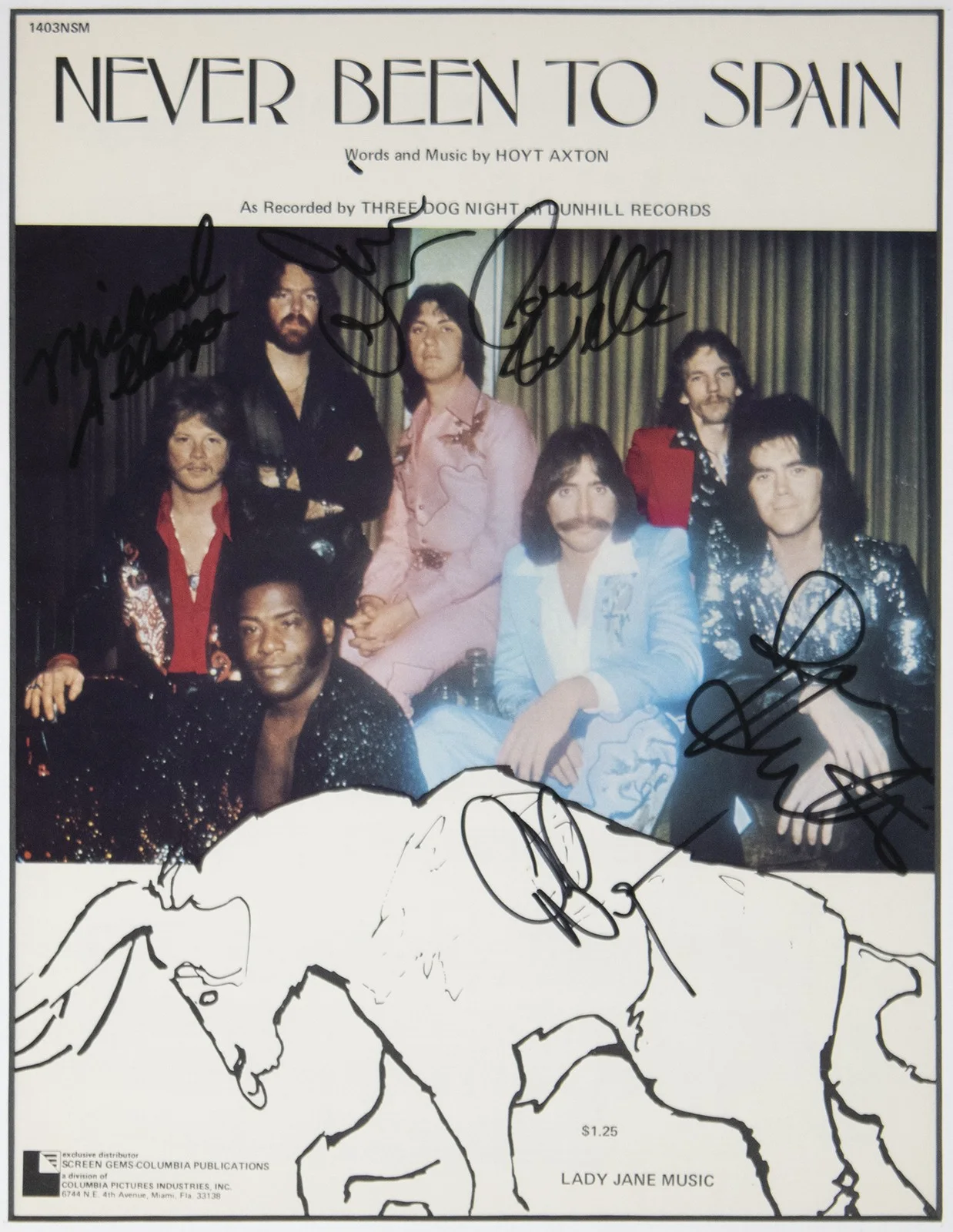 Three Dog Night, Michael Allsup, Jimmy Greenspoon — THREE DOG NIGHT - SHEET MUSIC SIGNED WITH CO-SIGNERS, image 2