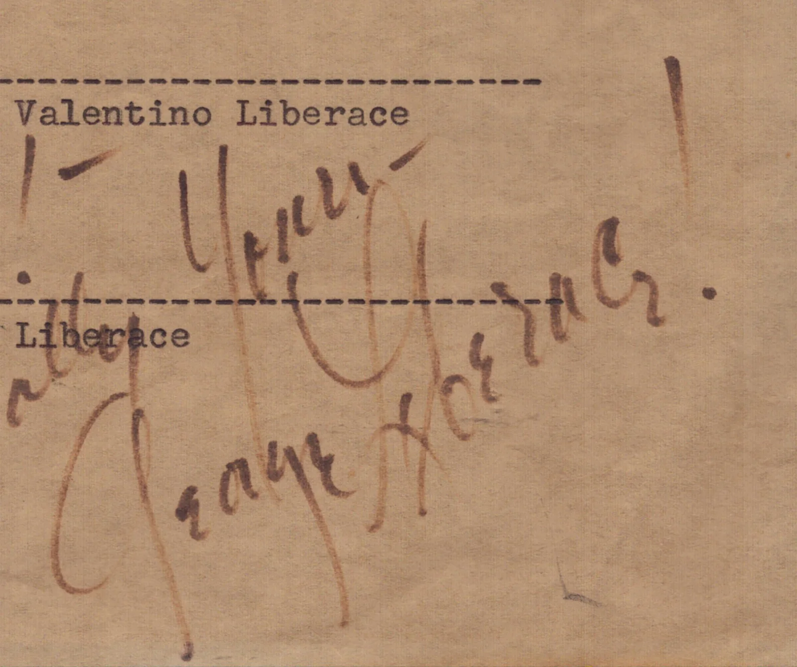 Liberace, George Liberace — LIBERACE - AUTOGRAPH NOTE SIGNED CIRCA 1957 CO-SIGNED BY: GEORGE LIBERACE, image 2