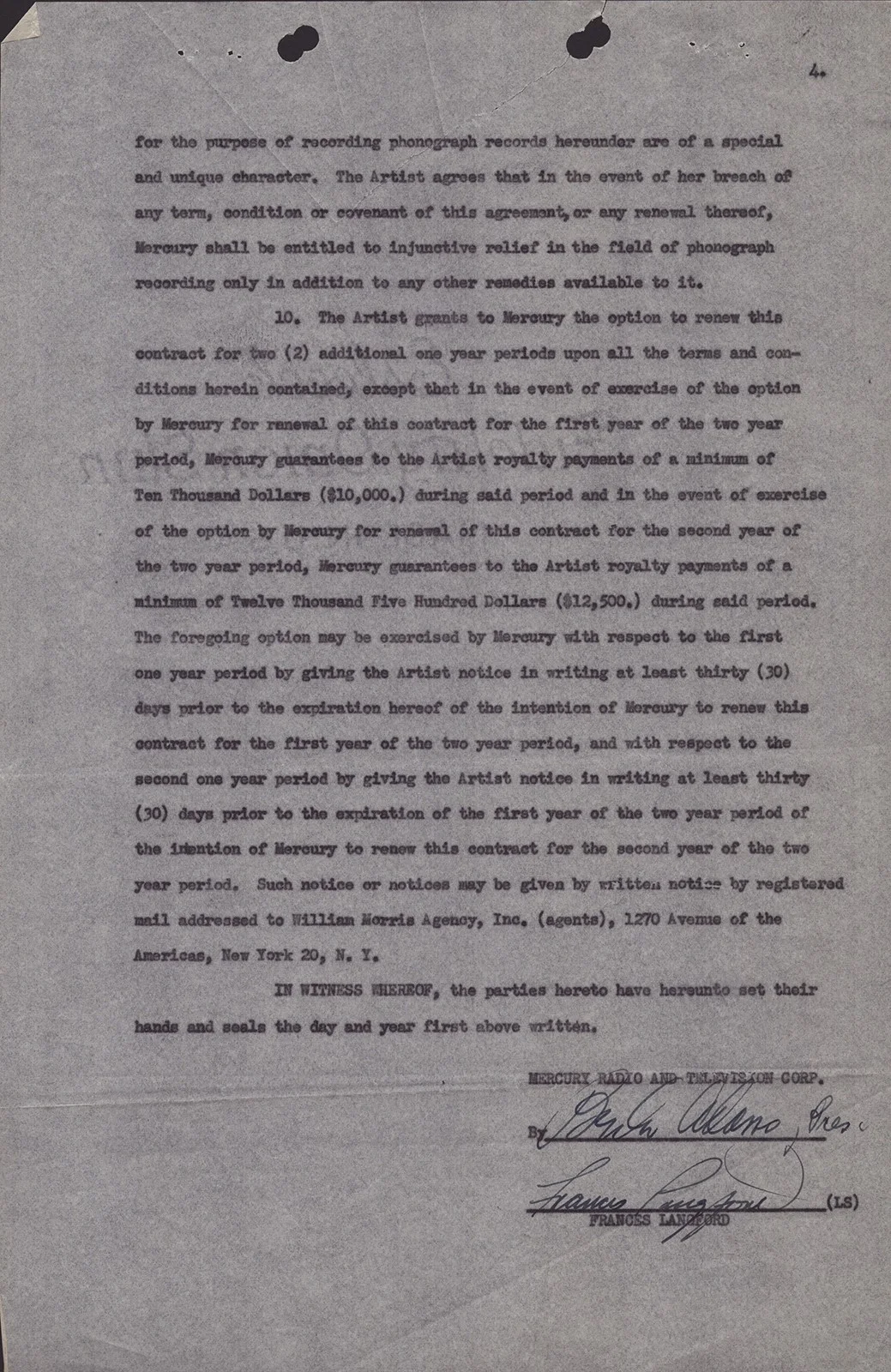 Frances Langford — FRANCES LANGFORD - CONTRACT SIGNED 06/29/1946, image 4