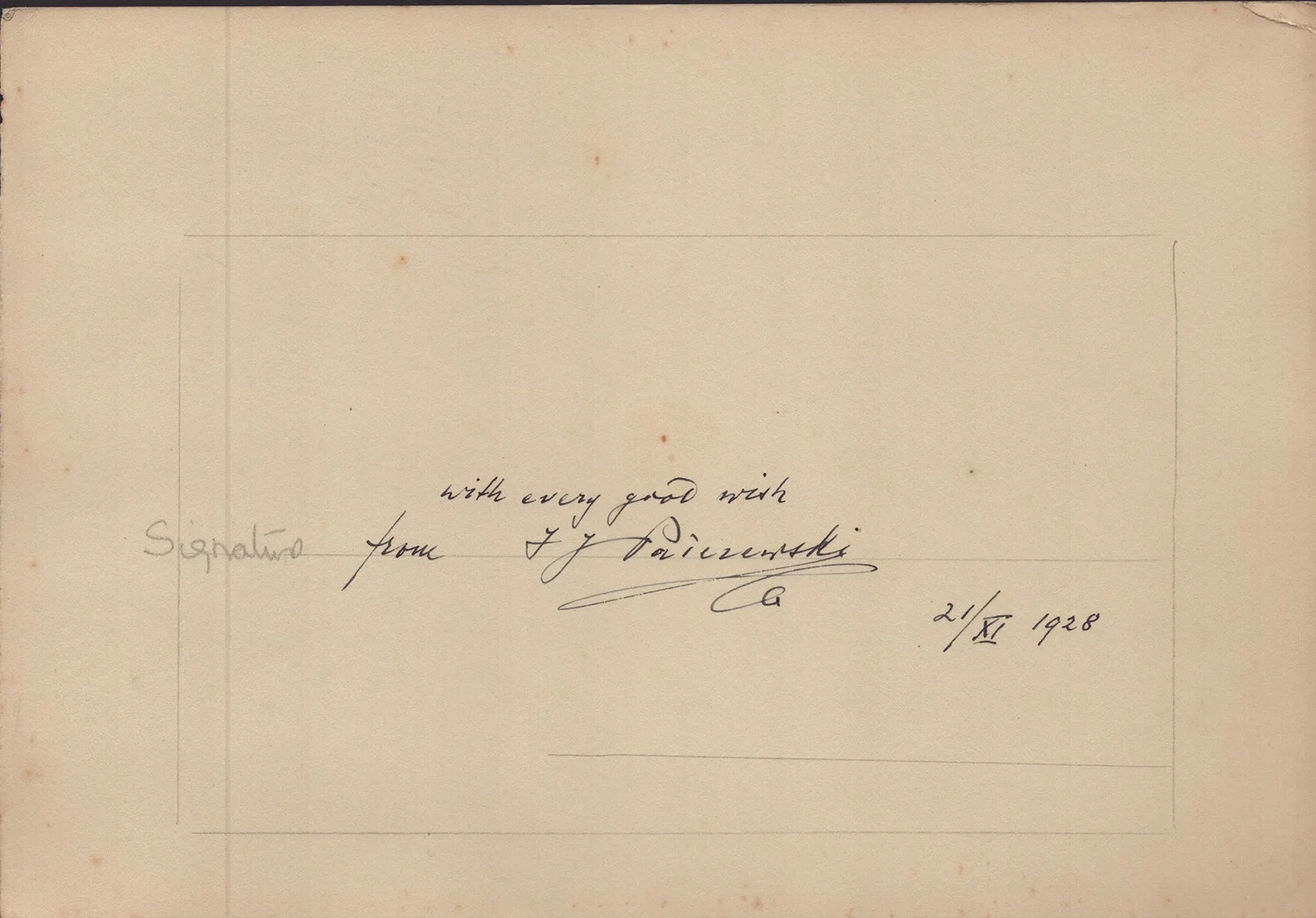 Ignacy Jan Paderewski — IGNACY JAN PADEREWSKI - AUTOGRAPH SENTIMENT SIGNED 11/21/1928