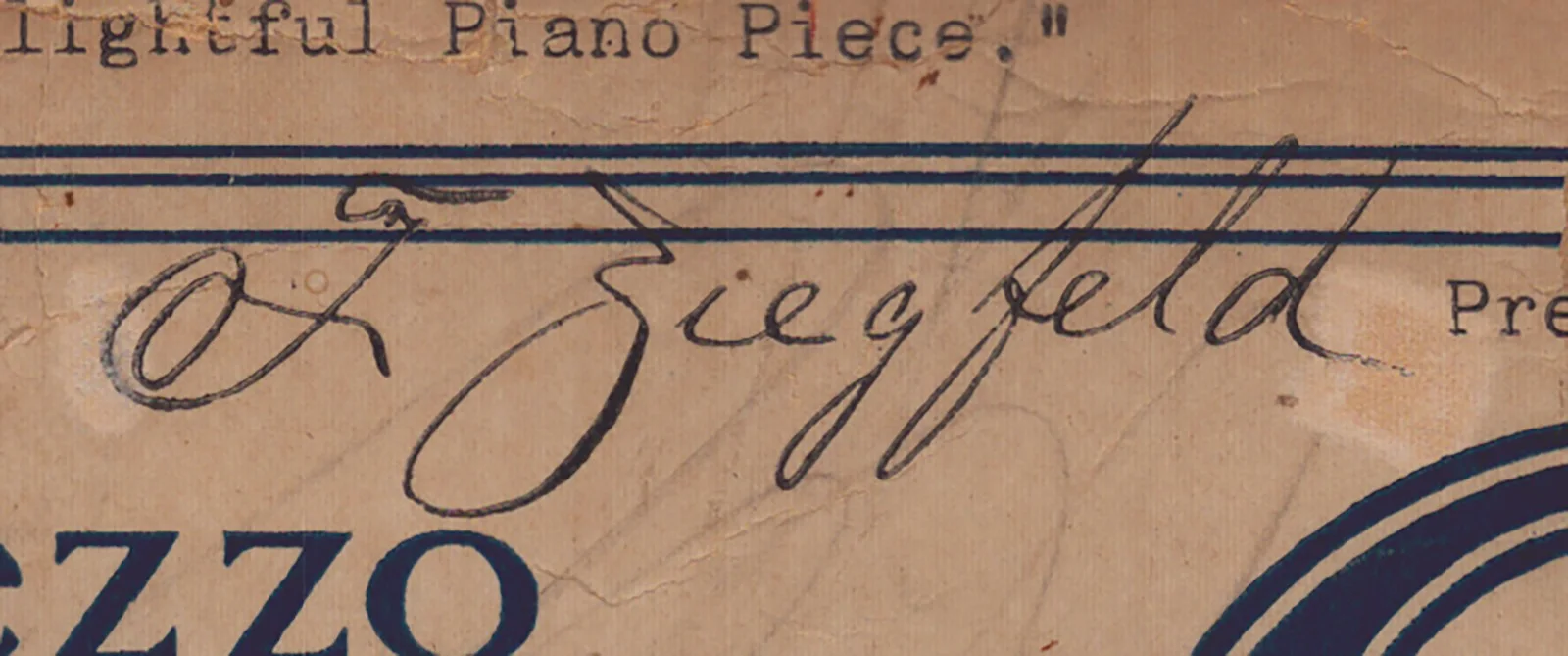Florenz Ziegfeld Jr — FLORENZ "FLO" ZIEGFELD JR. - TYPED NOTE ON SHEET MUSIC SIGNED CIRCA 1907, изображение 2