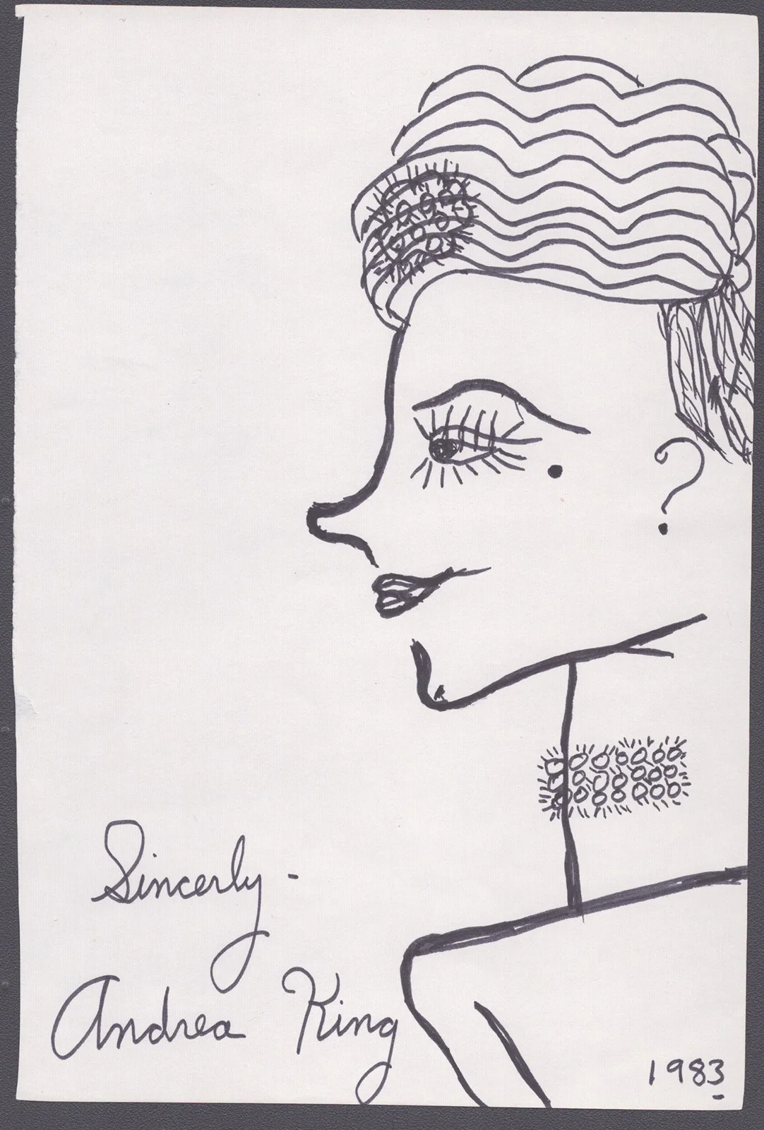 Andrea King — ANDREA KING - SELF-CARICATURE SIGNED 1983