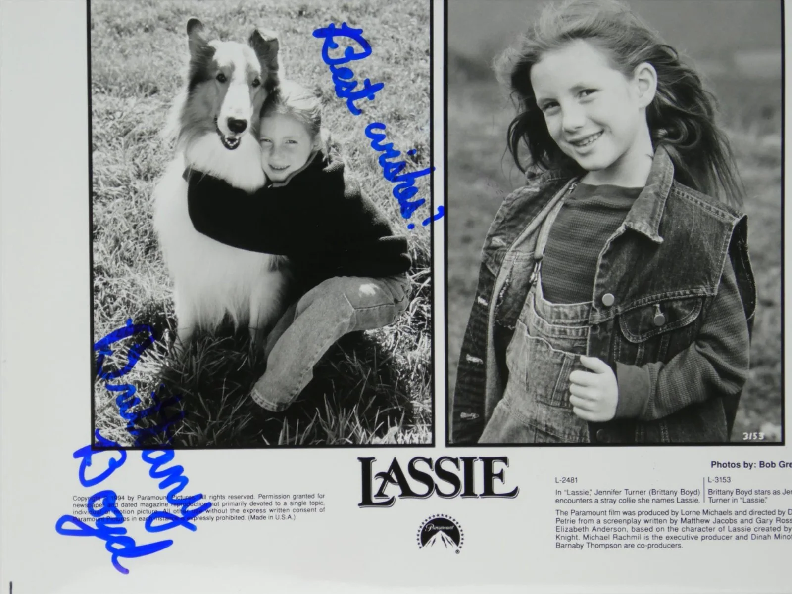 Brittany Boyd — Brittany Boyd Signed B&W 8x10 Promo Photo Lassie Autographed, изображение 2