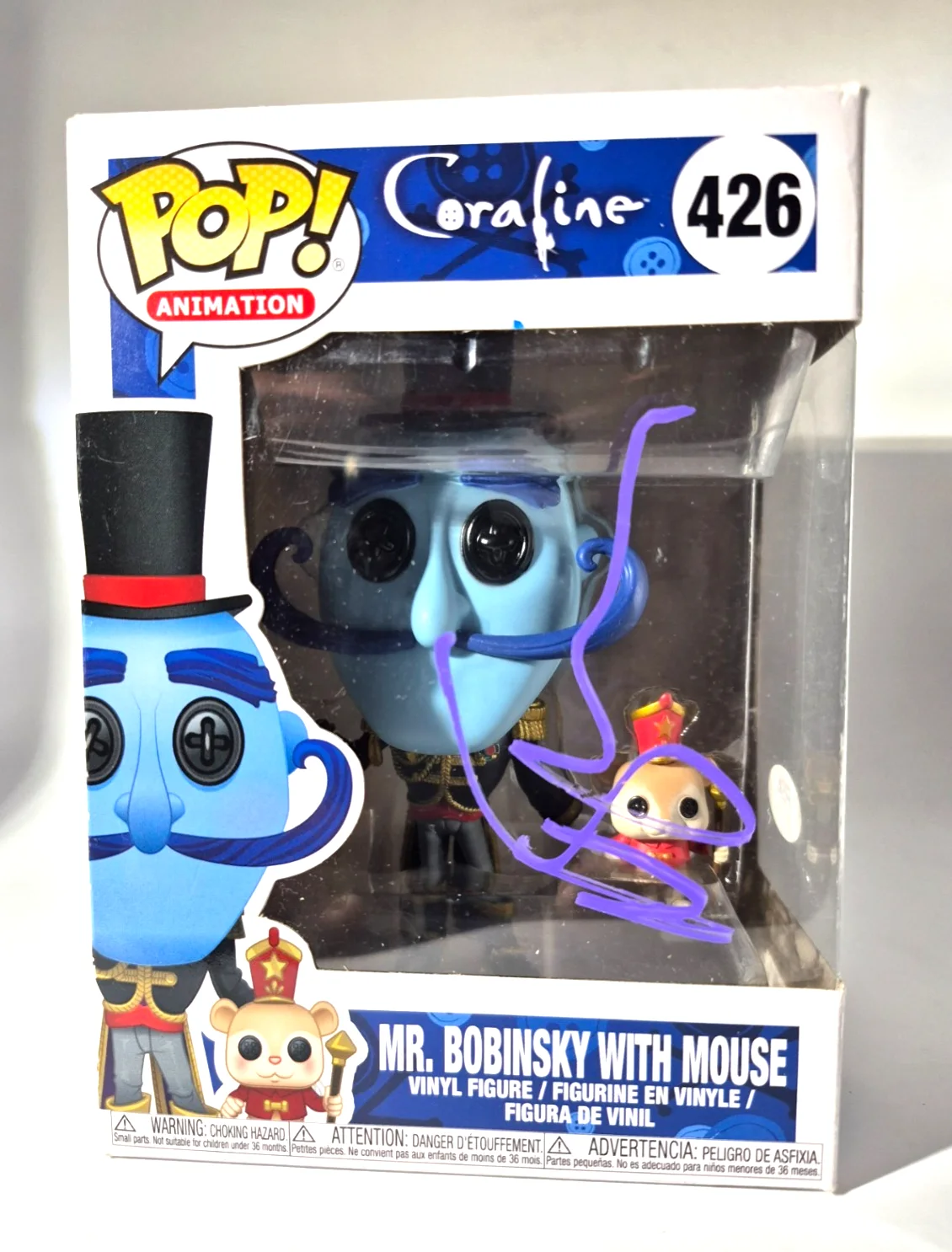 Neil Gaiman — NEIL GAIMAN SIGNED AUTOGRAPHED CORALINE MR. BOBINSKY W/MOUSE FUNKO POP PSA COA