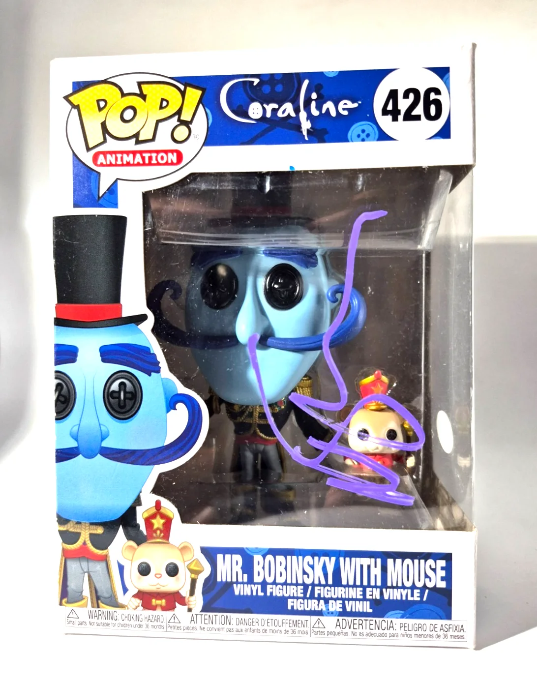 Neil Gaiman — NEIL GAIMAN SIGNED AUTOGRAPHED CORALINE MR. BOBINSKY W/MOUSE FUNKO POP PSA COA, изображение 2