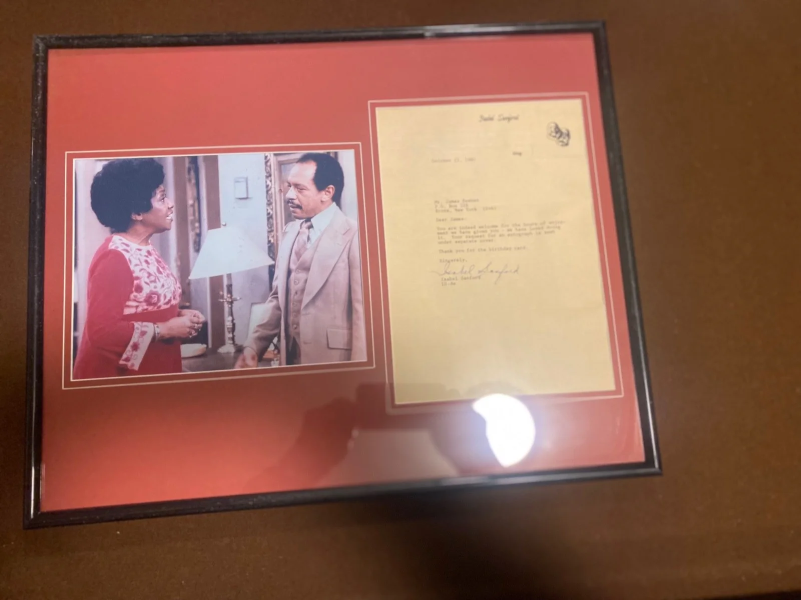 1981 Isabel Sanford signed letter and photo framed professionally, image 3