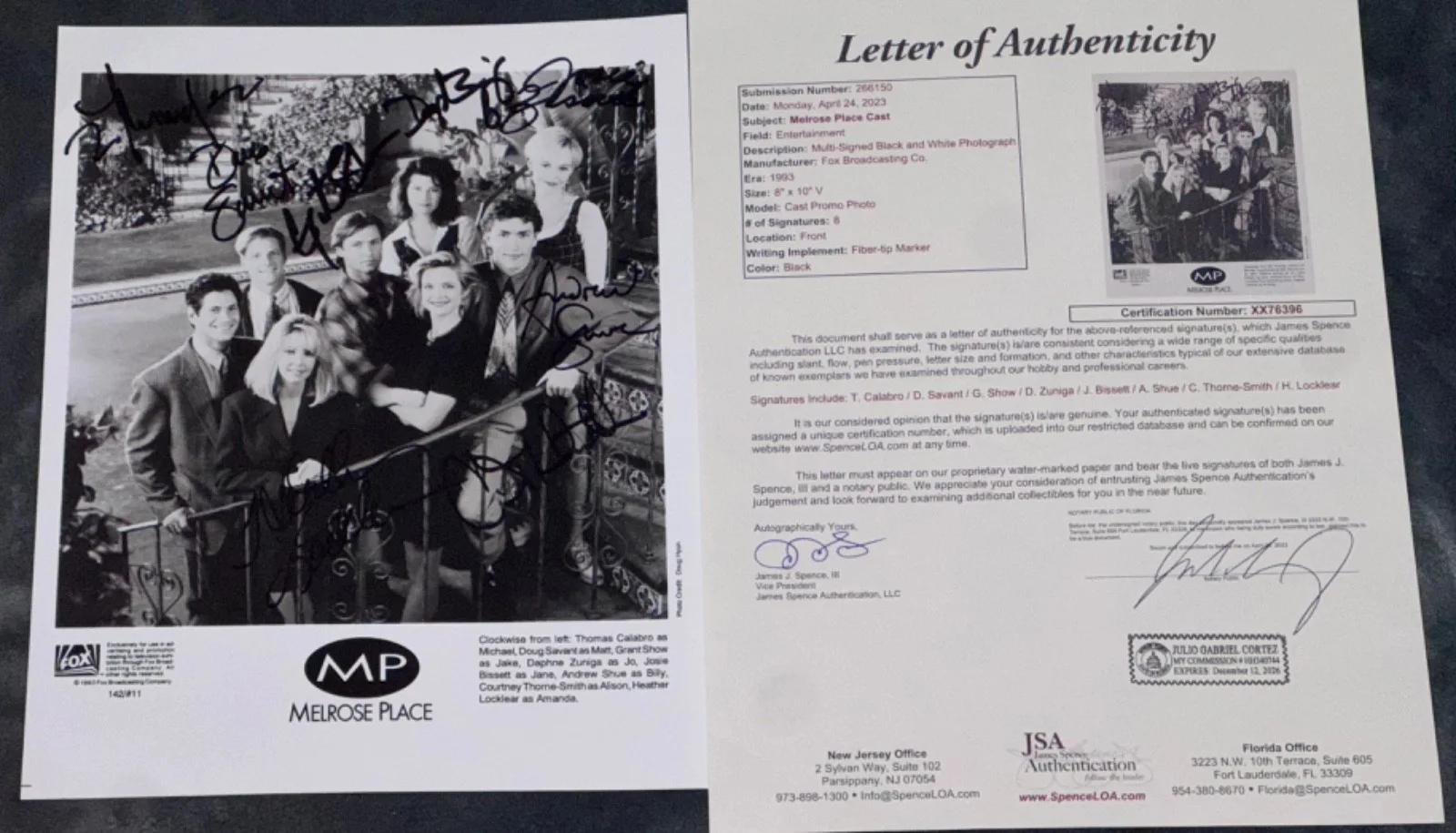 Heather Locklear — Melrose Place Cast by 8 w/ Heather Locklear Signed 8x10 Autograph Photo Auto JSA, image 2