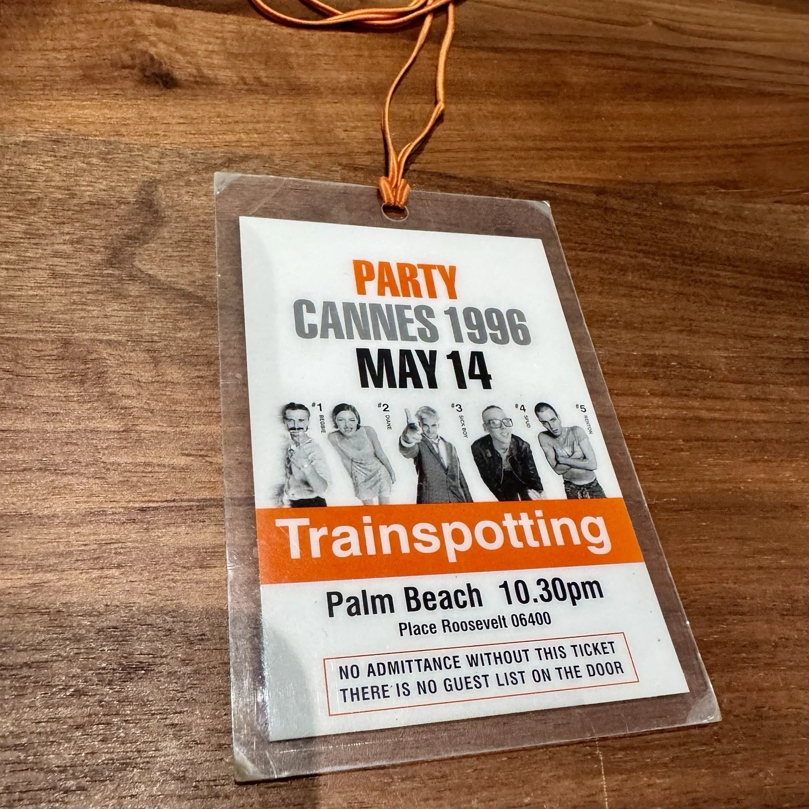 Trainspotting Cannes 1996 After Party Pass – Rare Britpop Oasis Era Memorabilia, изображение 2