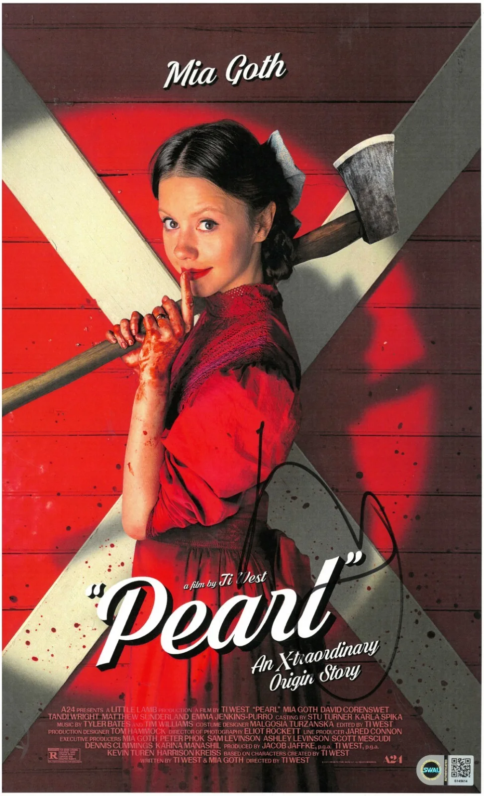 Mia Goth — Mia Goth Signed 11x17 Poster Pearl Maxxxine SWAU Authenticated RARE