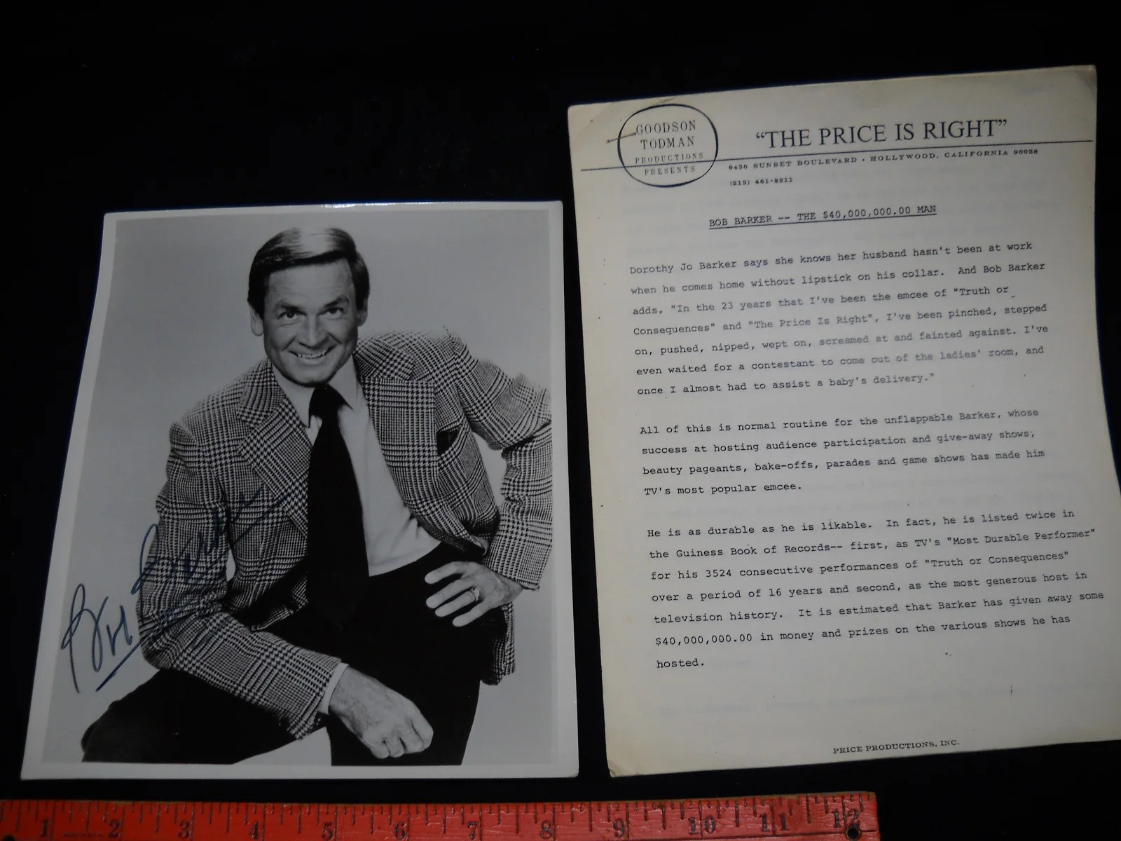Bob Barker — 8x10 Glossy Publicity Photo Signed Bob Barker w/5 page letter Price Productions