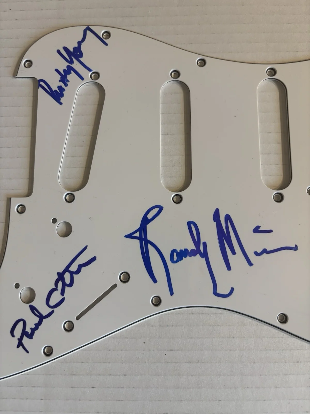 Randy Meisner, Paul Cotton, Rusty Young Signed Strocaster Pickgaurd JSA card, image 2