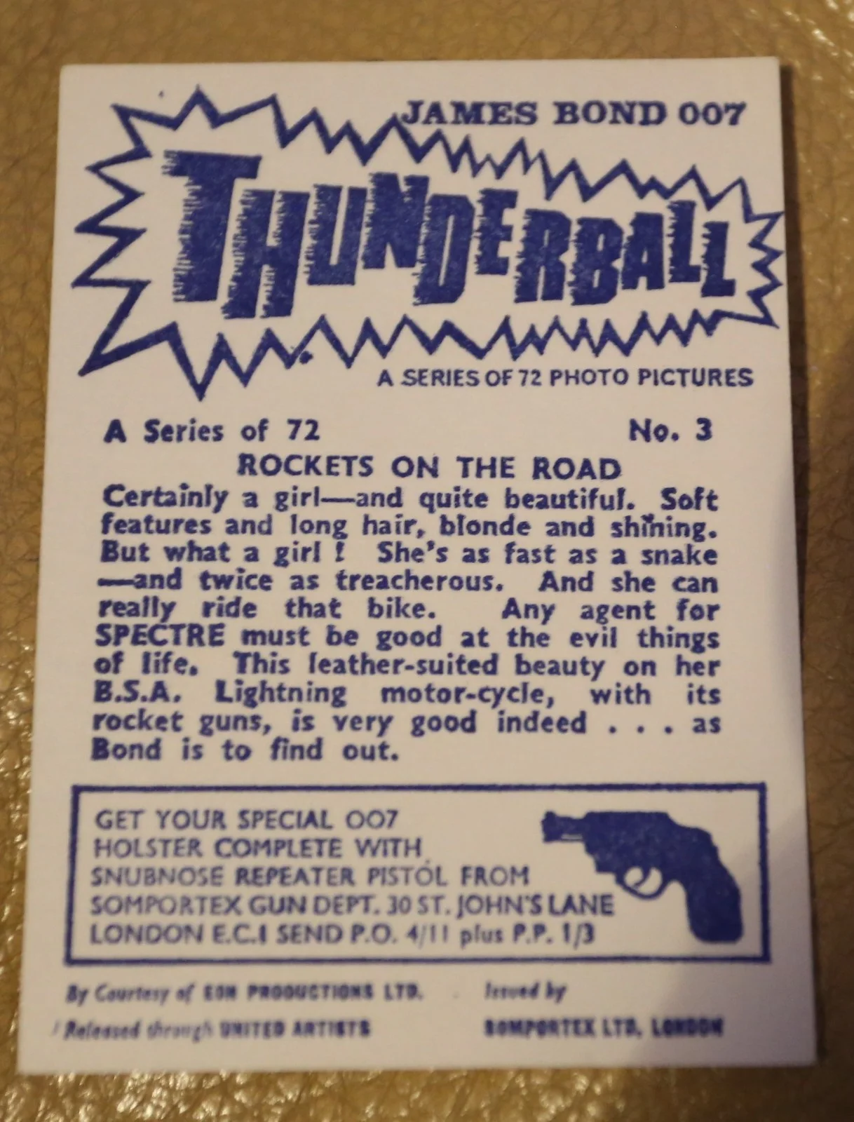 JAMES BOND 007 1967 SOMPORTEX HIGH QUALITY TRADING CARD NUMBER 3, image 2