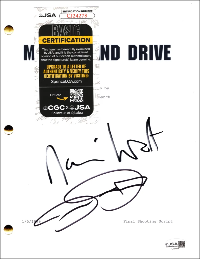 Justin Theroux, Naomi Watts — Naomi Watts & Justin Theroux Signed Autograph Mulholland Drive Script w/ JSA COA, изображение 2