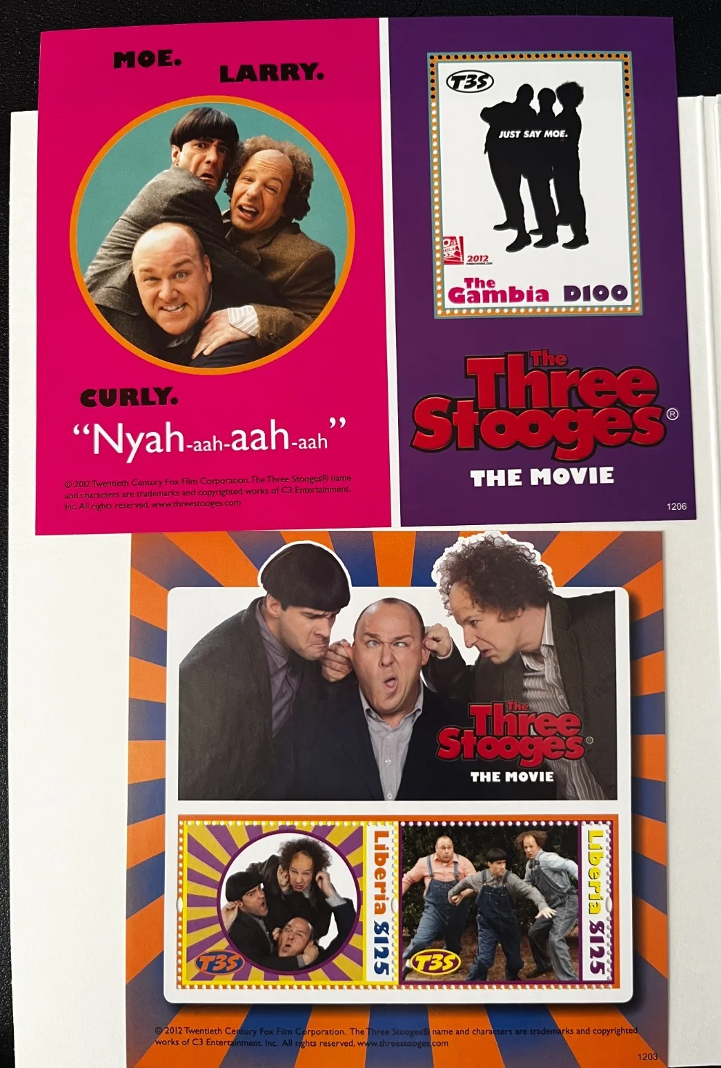 Three Stooges Movie Premier Autographed Picture & Collectible Stamps, изображение 2