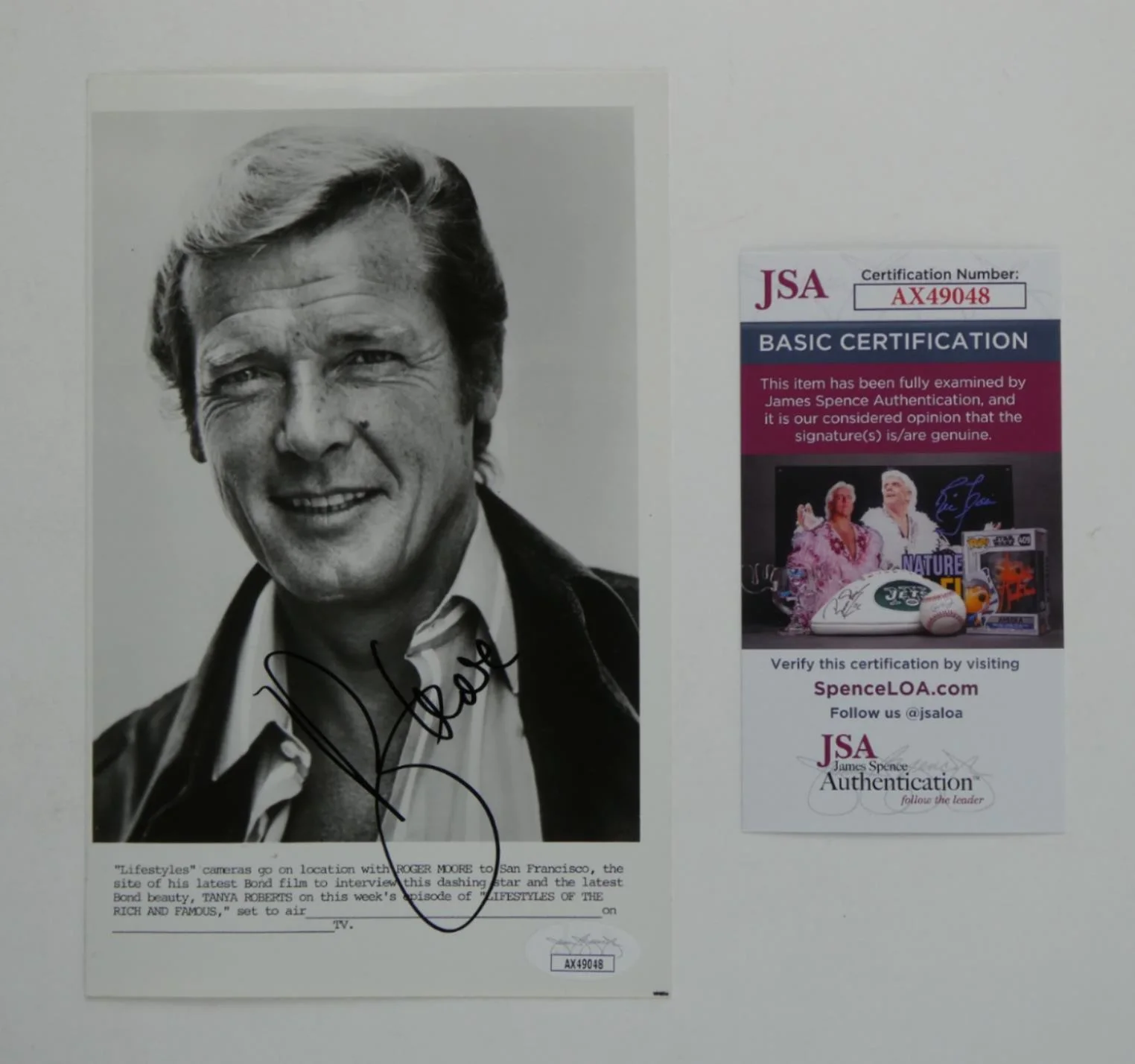 Roger Moore — Roger Moore Signed 5x8 Promo Photo Lifestyles Of The Rich And Famous JSA COA