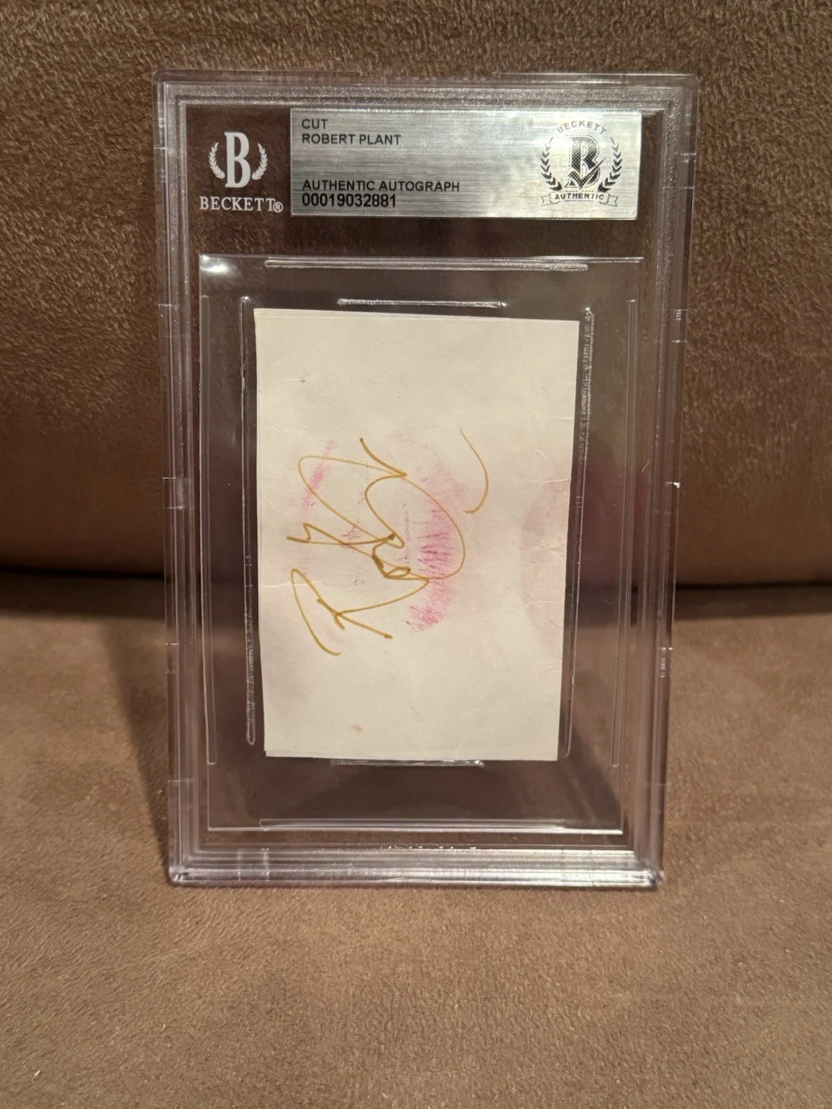 Robert Plant Signed Autographed Cut W/ Lip Print Led Zeppelin Beckett Slabbed, image 2