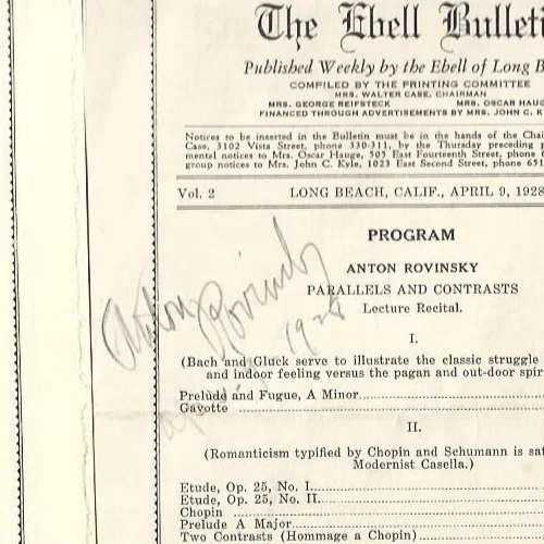 1928 Hand Signed program by Anton Rovinsky classical piano concerto and teacher, image 2