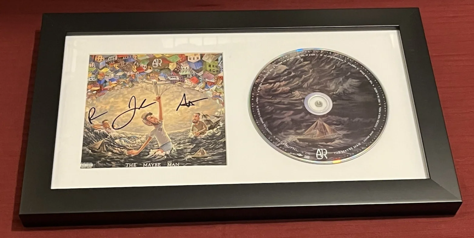 AJR BAND ADAM JACK & RYAN MET SIGNED & FRAMED THE MAYBE MAN CD DISPLAY AUTO COA, image 2