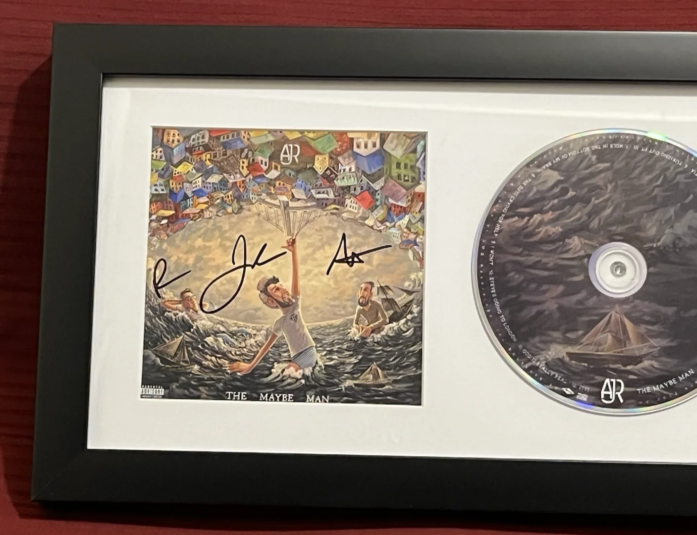 AJR BAND ADAM JACK & RYAN MET SIGNED & FRAMED THE MAYBE MAN CD DISPLAY AUTO COA, image 4