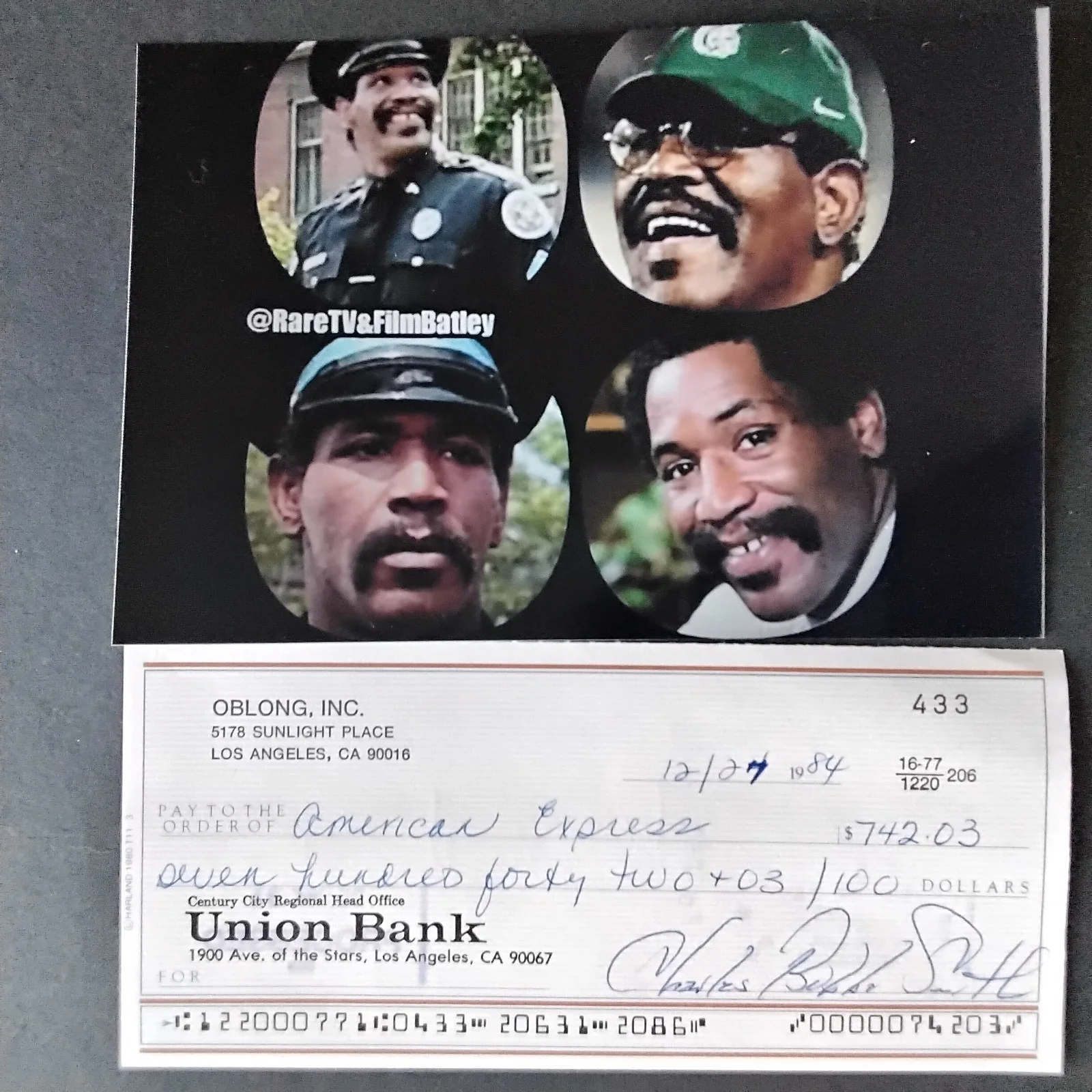 Bubba Smith SIGNED Check Photo Movie Actor Football Player Police Academy COA, изображение 2