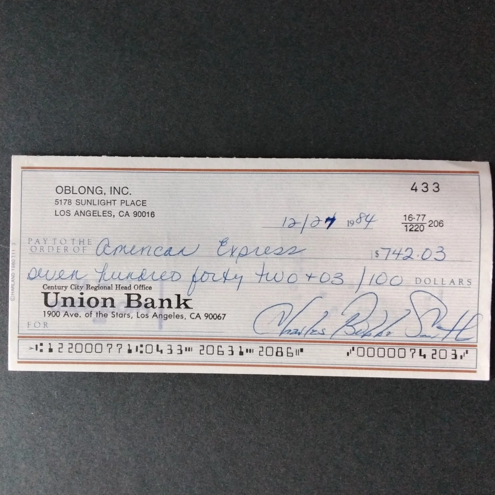 Bubba Smith SIGNED Check Photo Movie Actor Football Player Police Academy COA, изображение 3