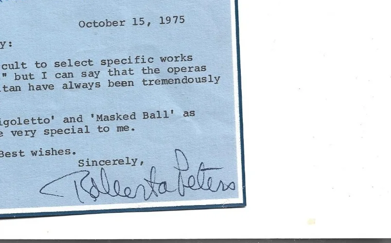 Hand Signed letter from Roberta Peters, image 2