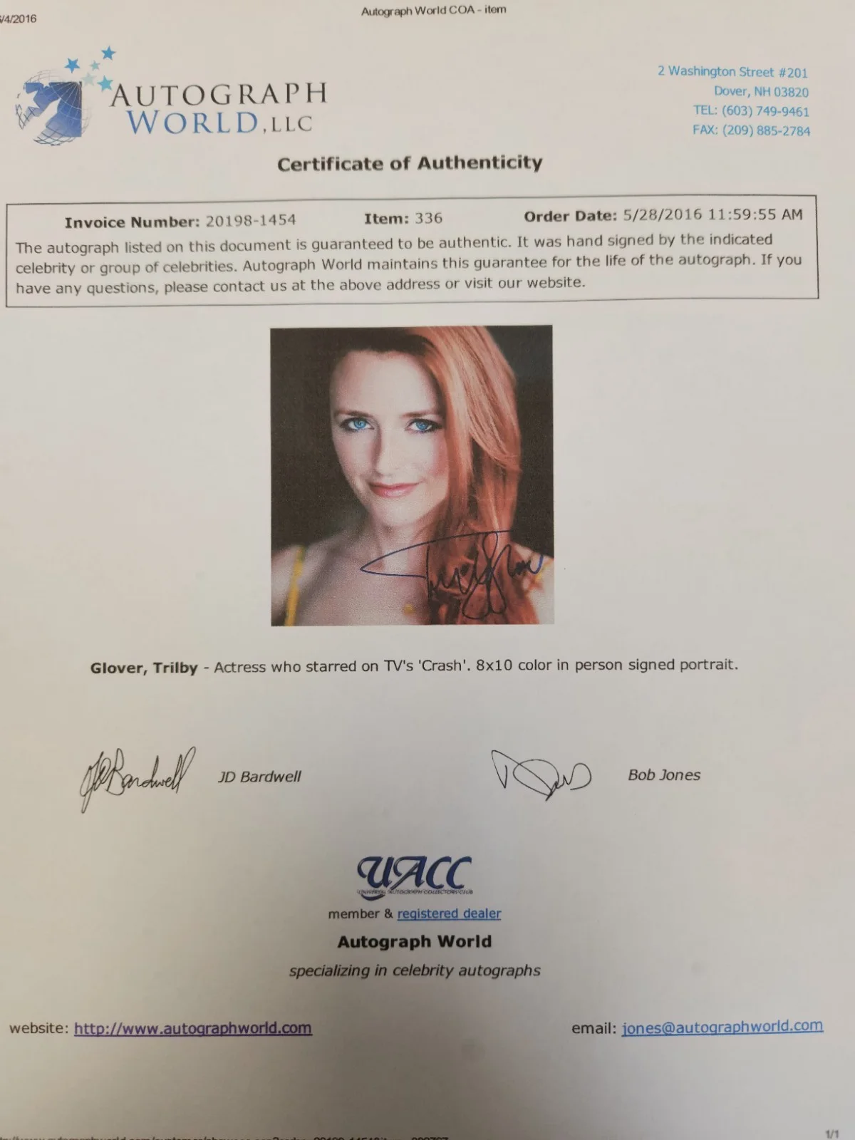 Trilby Glover Signed Autographed 8x10" Photograph AW COA Crash Sexy Portrait, изображение 4