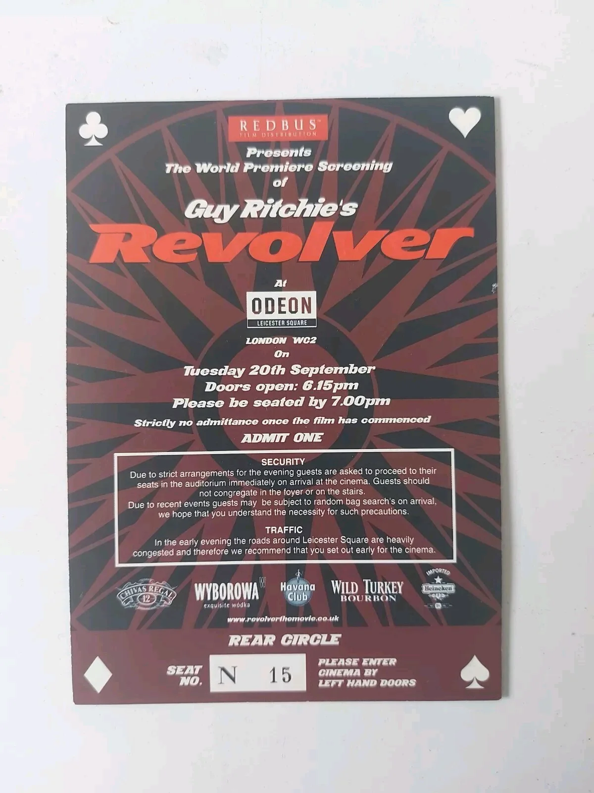 Revolver World Premiere Ticket Guy Ritchie Jason Statham Rare 2005, изображение 4