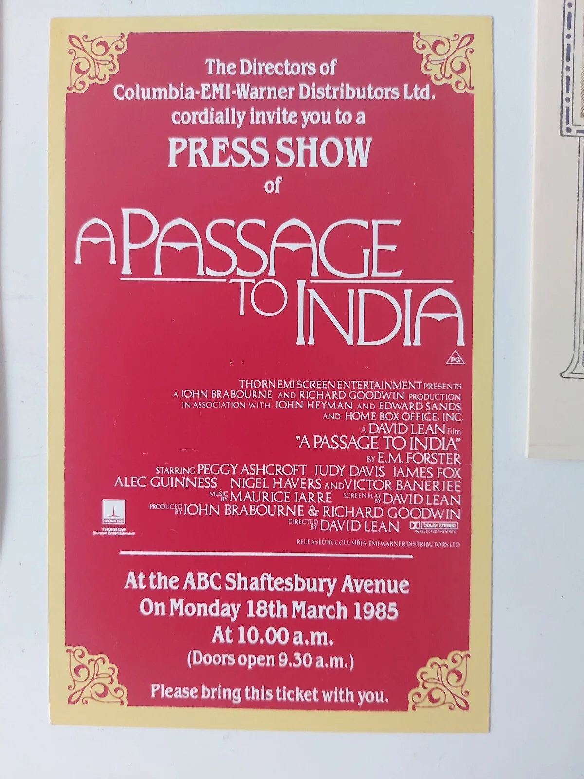 Passage To India 1984 Replica Passport Supper Party Invitation Menu + Ticket etc, изображение 3