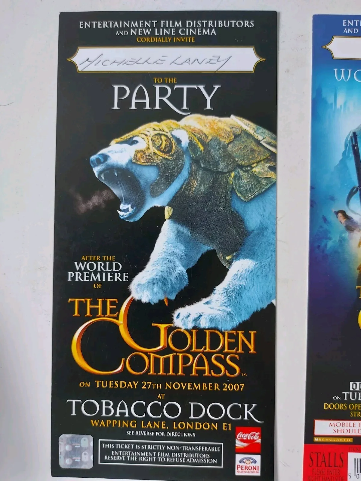 The Golden Compass 2007 World Premiere & After Party Ticket Rare Phillip Pullman, изображение 2