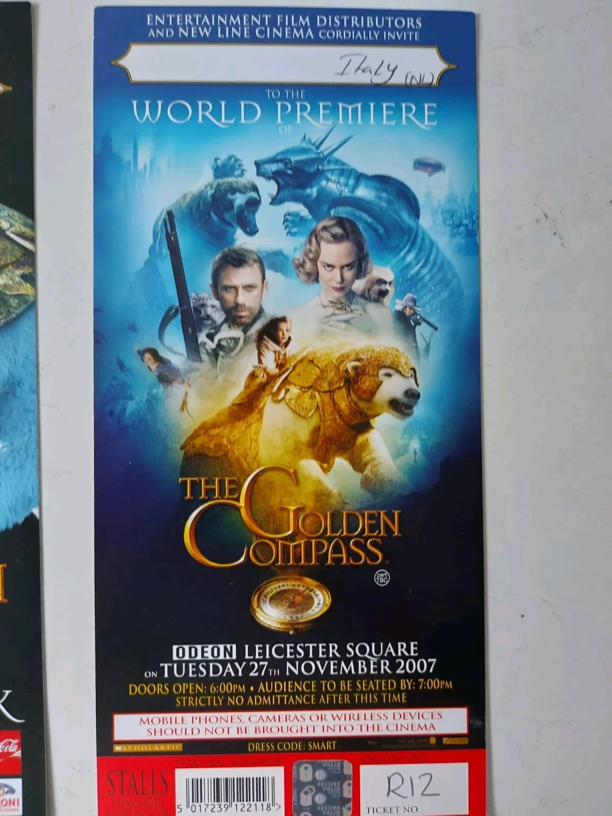 The Golden Compass 2007 World Premiere & After Party Ticket Rare Phillip Pullman, изображение 3