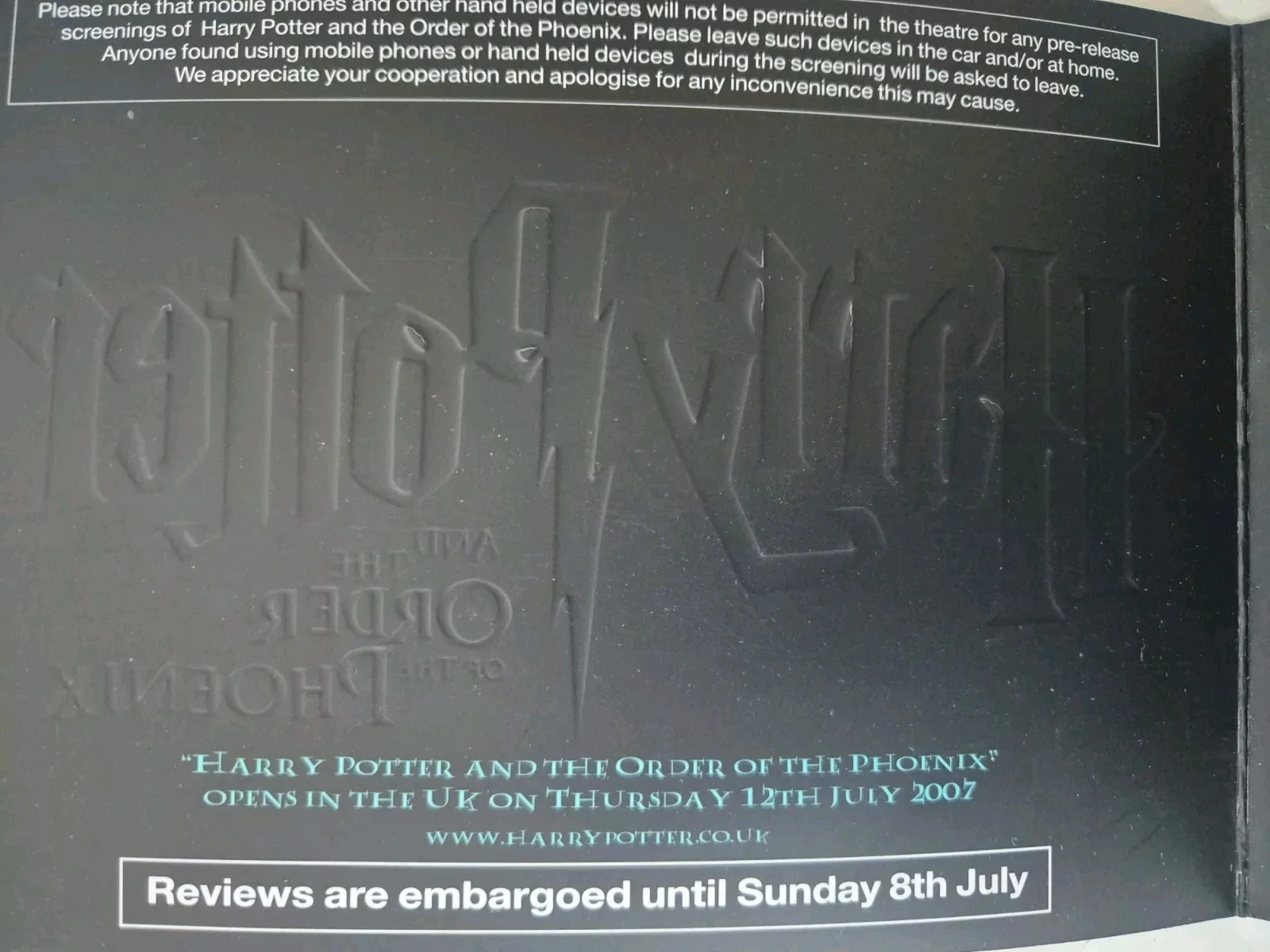Harry Potter And The Order Of The Phoenix Multi Media Ticket Invitation 2007, изображение 5