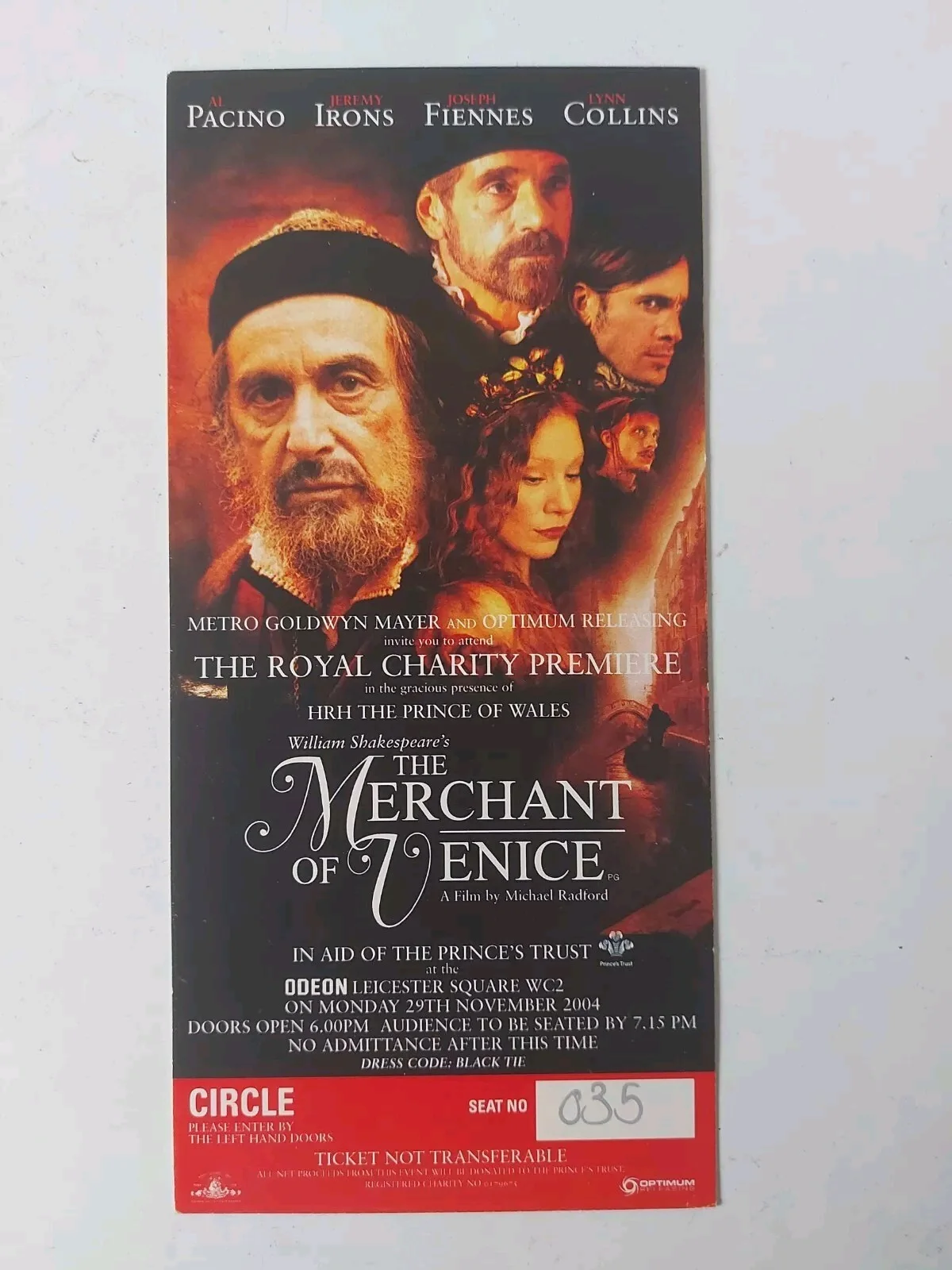 Merchant Of Venice Royal Charity Premiere Ticket + All Access Pass Shakespeare, изображение 2
