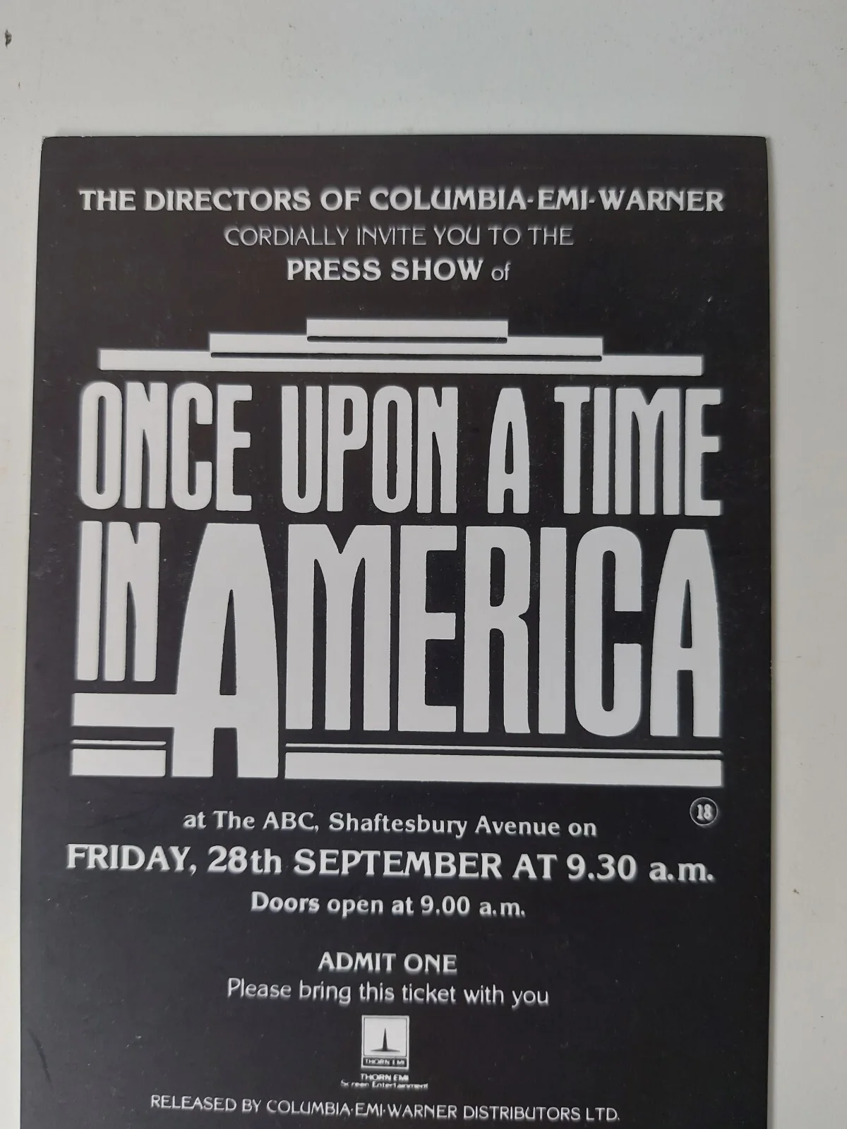 Once Upon A Time In America 1984 UK Press Ticket & Leaflet Robert De Niro Rare, image 5