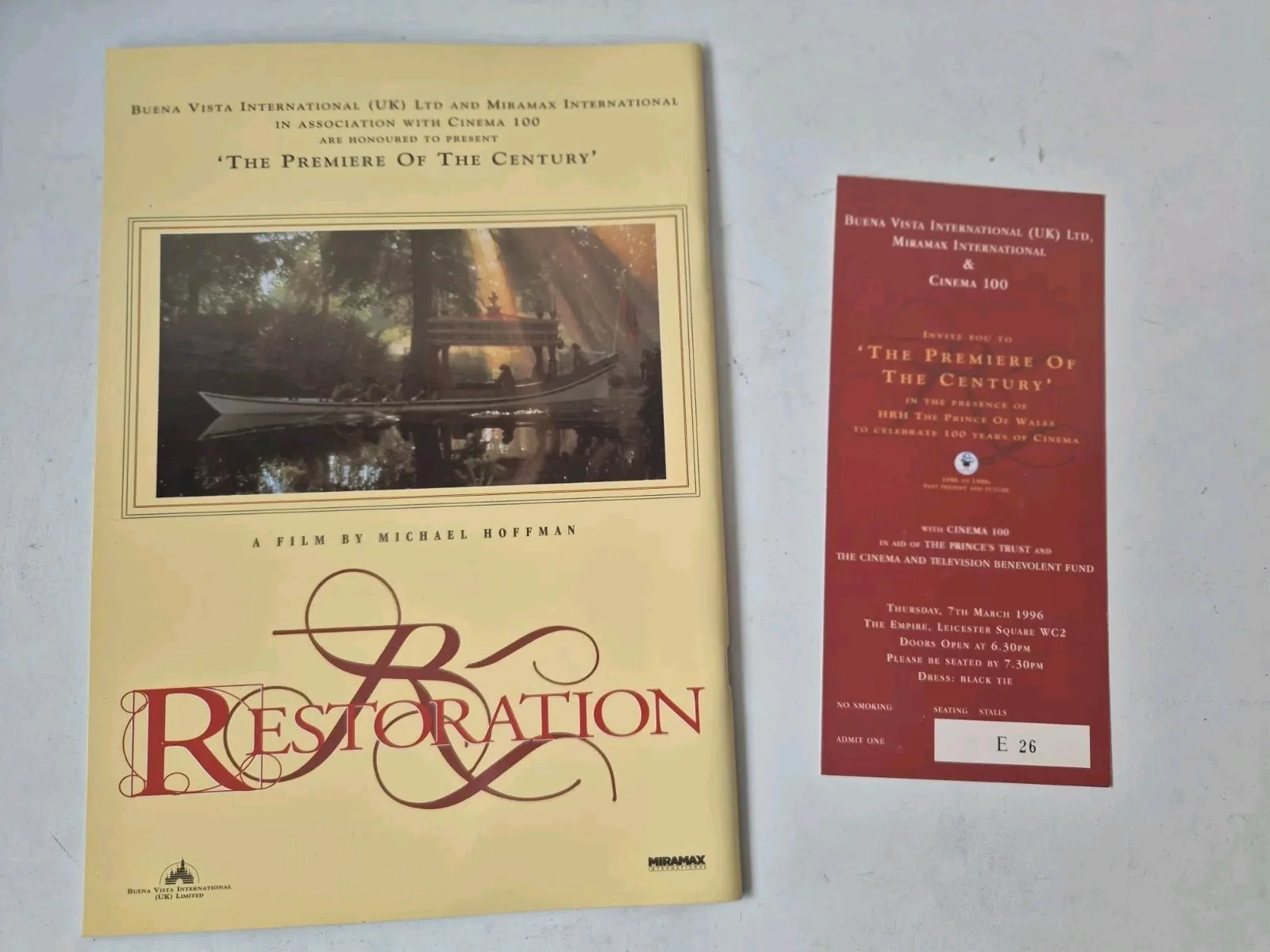 Restoration Movie Premiere Ticket & Brochure Rare 1995 Robert Downey Jr, изображение 3