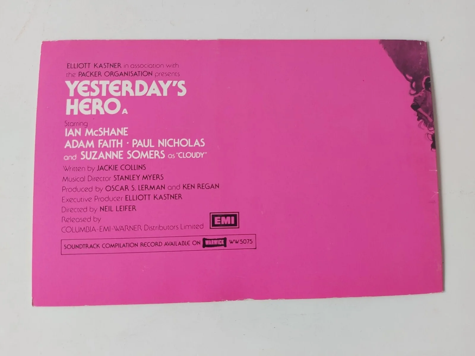 Yesterday's Hero 1979 Gala World Premiere Ticket Rare Jackie Collins, изображение 4