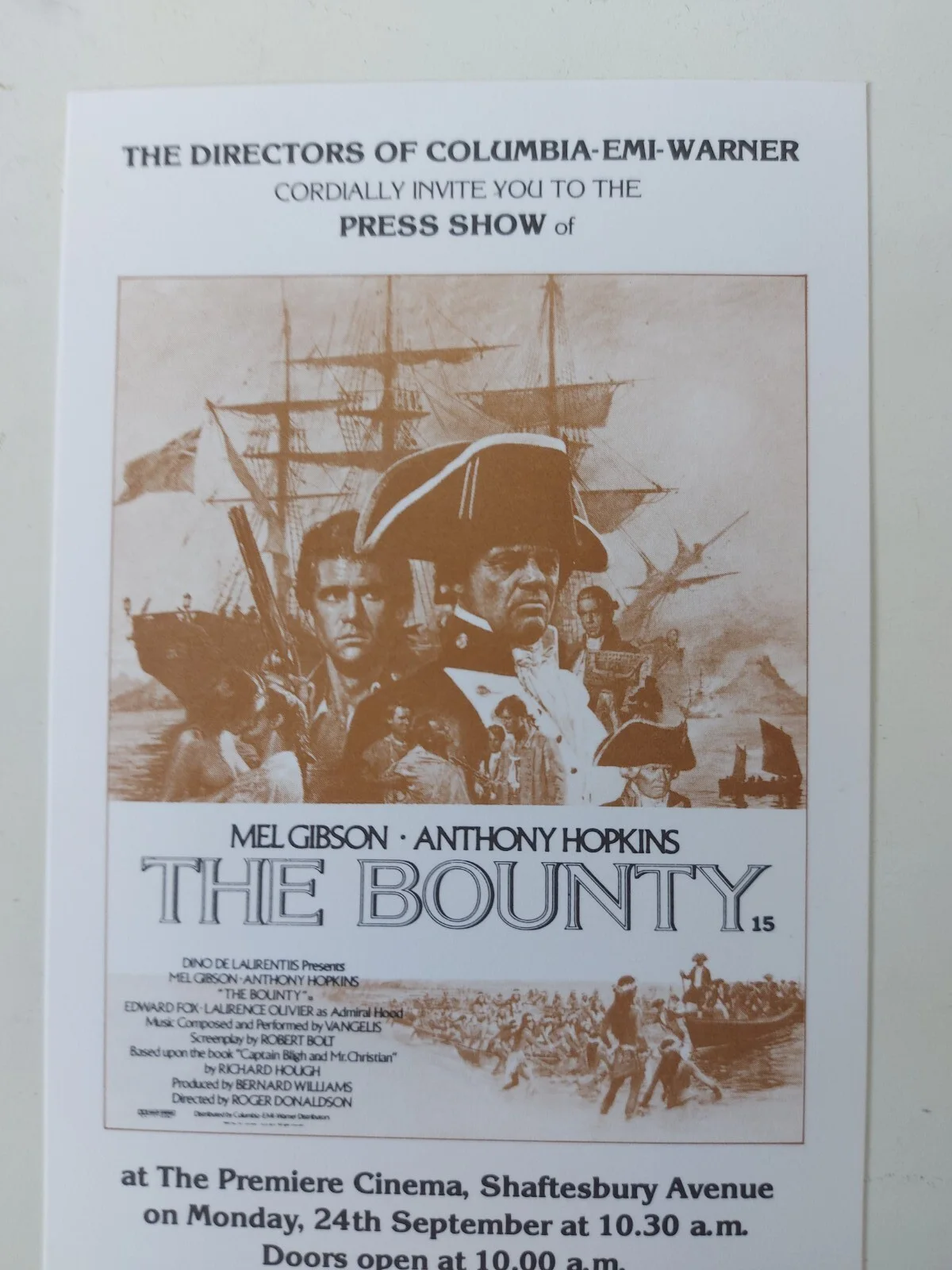 The Bounty 1984 Press Showing Ticket & Exhibitior Brochure UK Anthony Hopkins, изображение 4