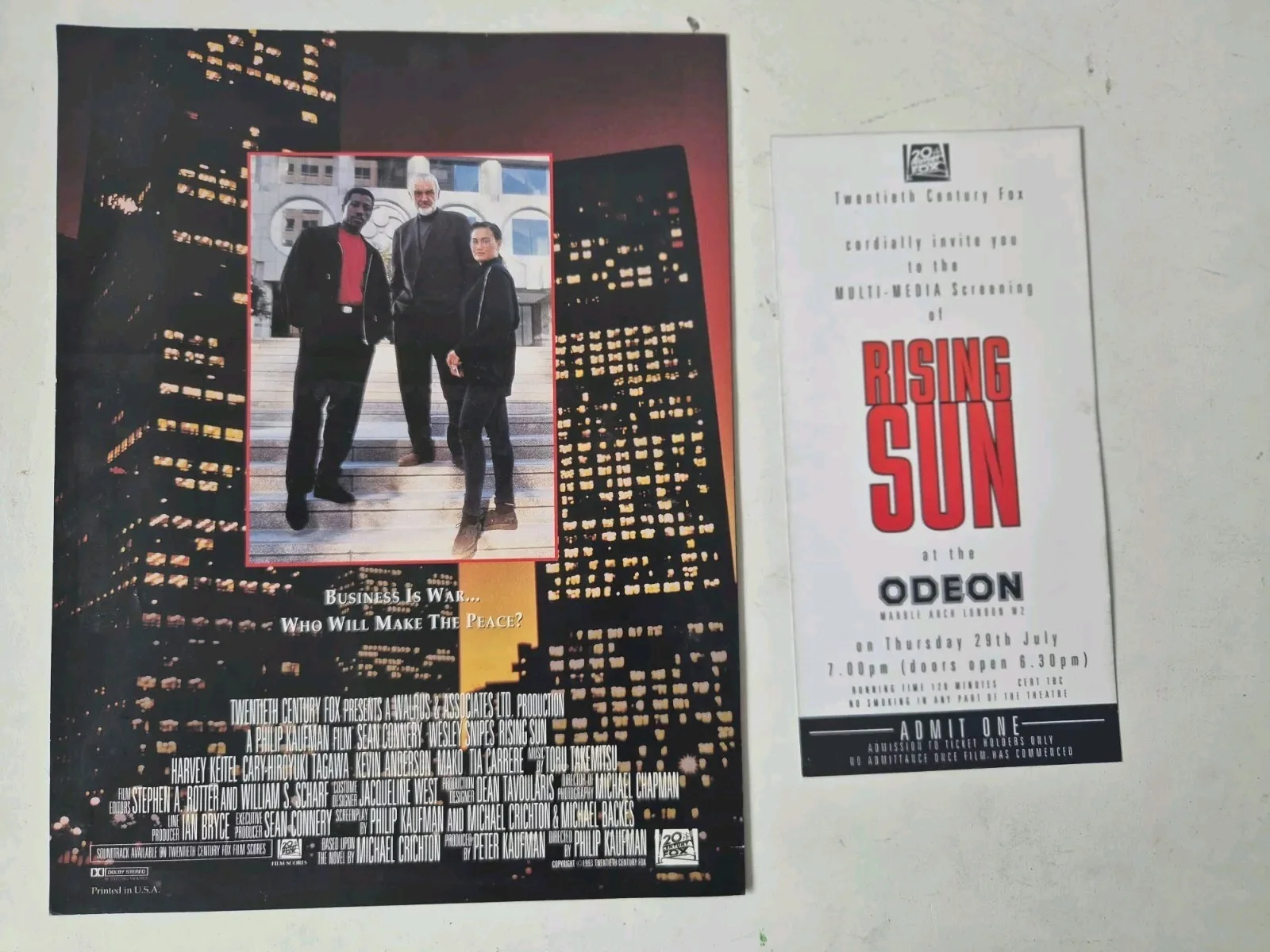 Rising Sun Multimedia Screening UK Ticket & Booklet Rare Sean Connery, изображение 4