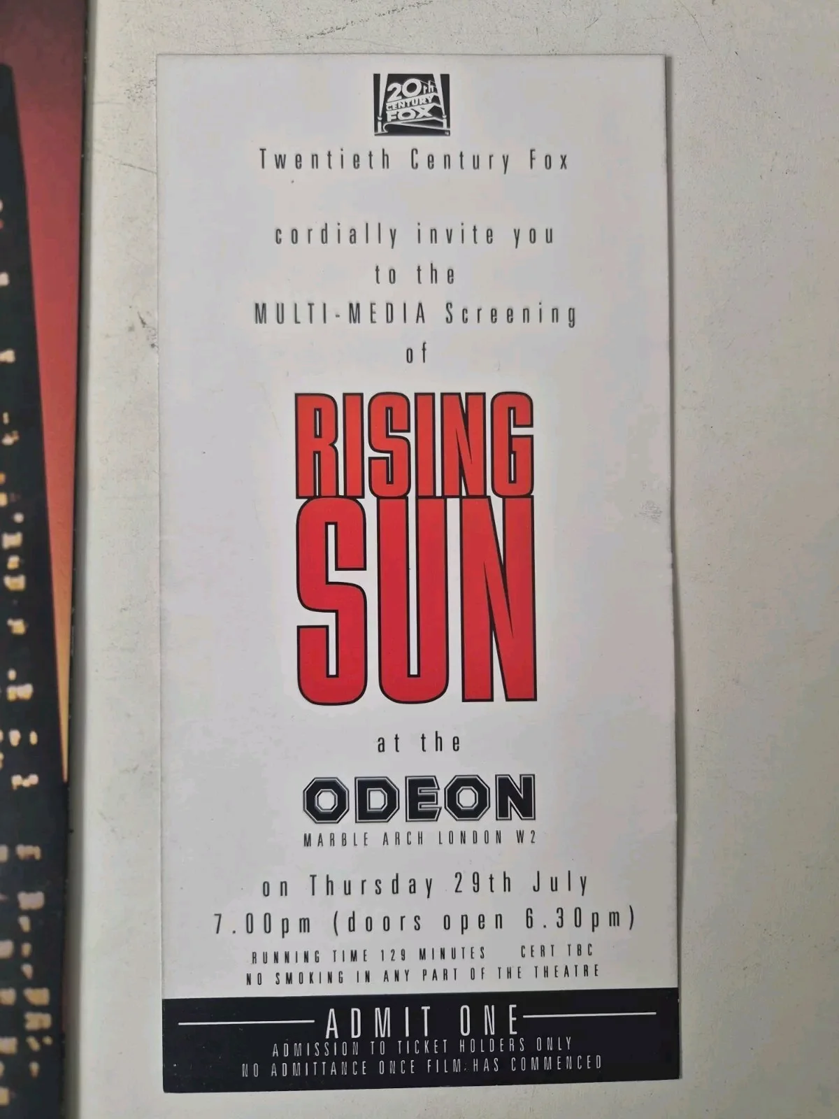 Rising Sun Multimedia Screening UK Ticket & Booklet Rare Sean Connery, изображение 5