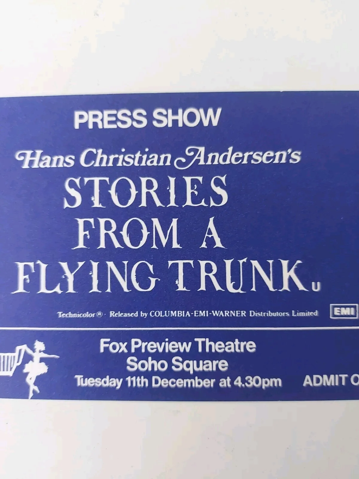 Stories From A Flying Trunk 1979 Press Show Ticket UK Hans Christian Andersen, изображение 3