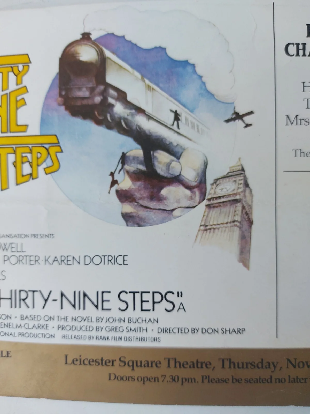 The Thirty Nine Steps 1978 Royal World Charity Premiere Ticket Unused Rare, изображение 4