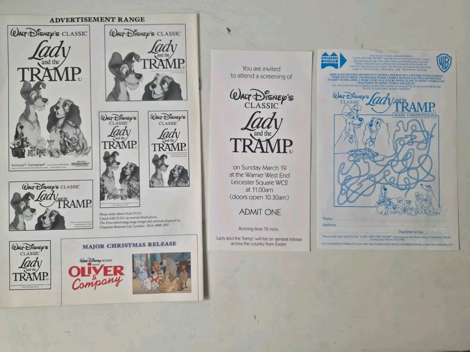 Disney Lady & The Tramp Classic Special Screening Ticket & Flyer & Booklet Rare, image 2
